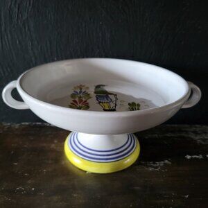 Vintage Italian Faience Pedestal Bowl Woman, Centerpiece Bowl Fruit Bowl